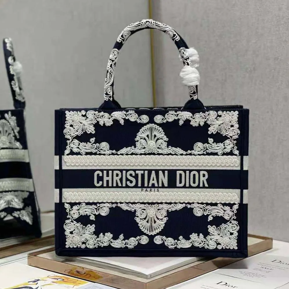 Dior Medium Dior Book Tote Blue Cornely for Women in Effect Embroidered Calfskin