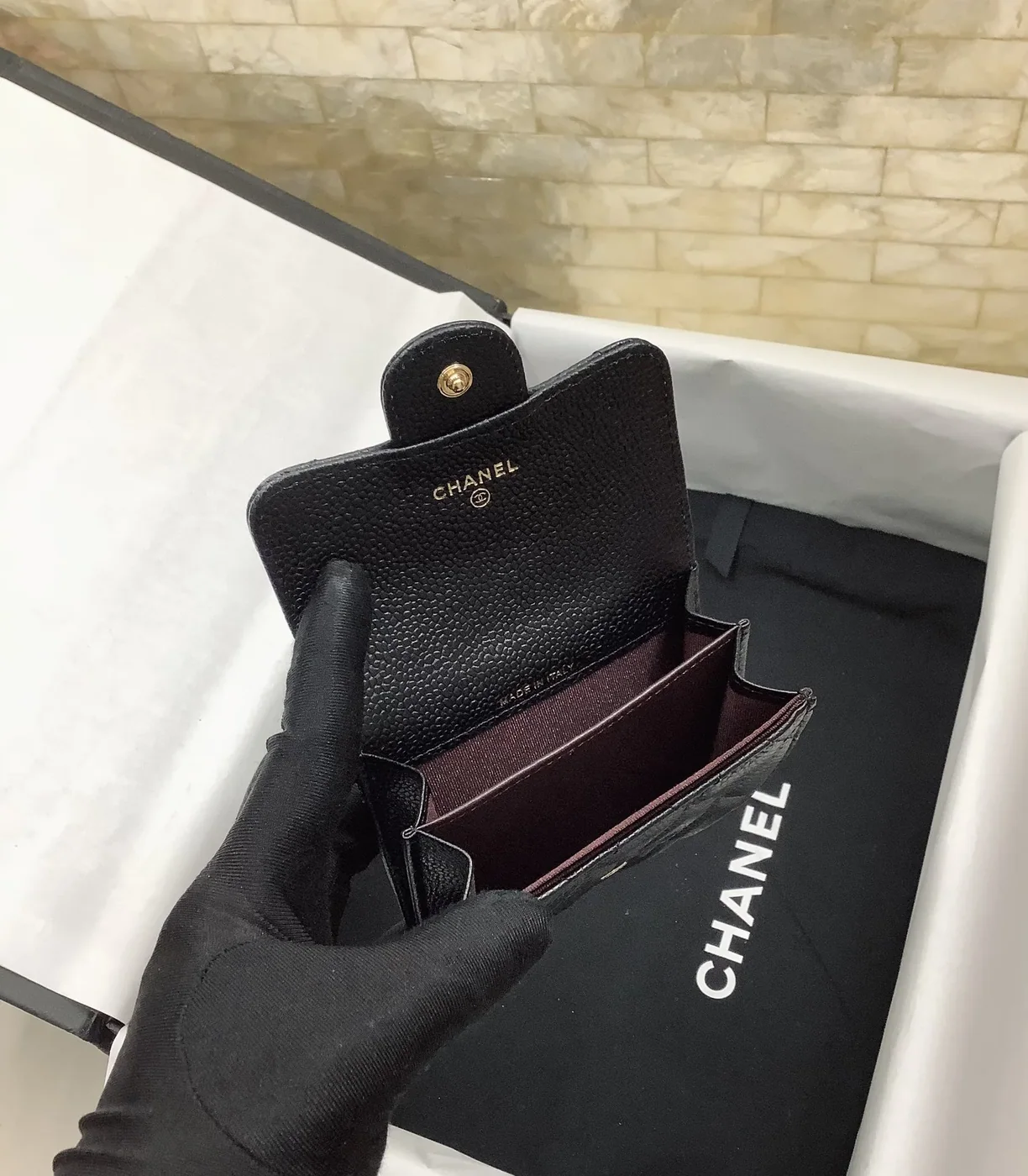 Chanel CO-CO Classic Card Holder Black Gold Hardware /