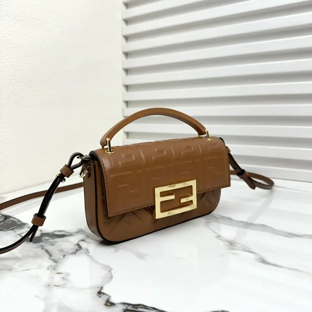 Fendi Baguette Phone Pouch Brown Nappa Leather Pouch for Women Fendi Baguette Phone Pouch Brown Nappa Leather Pouch for Women