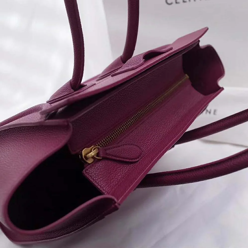 Celine Micro Luggage Handbag in Drummed Calfskin for Women in Maroon