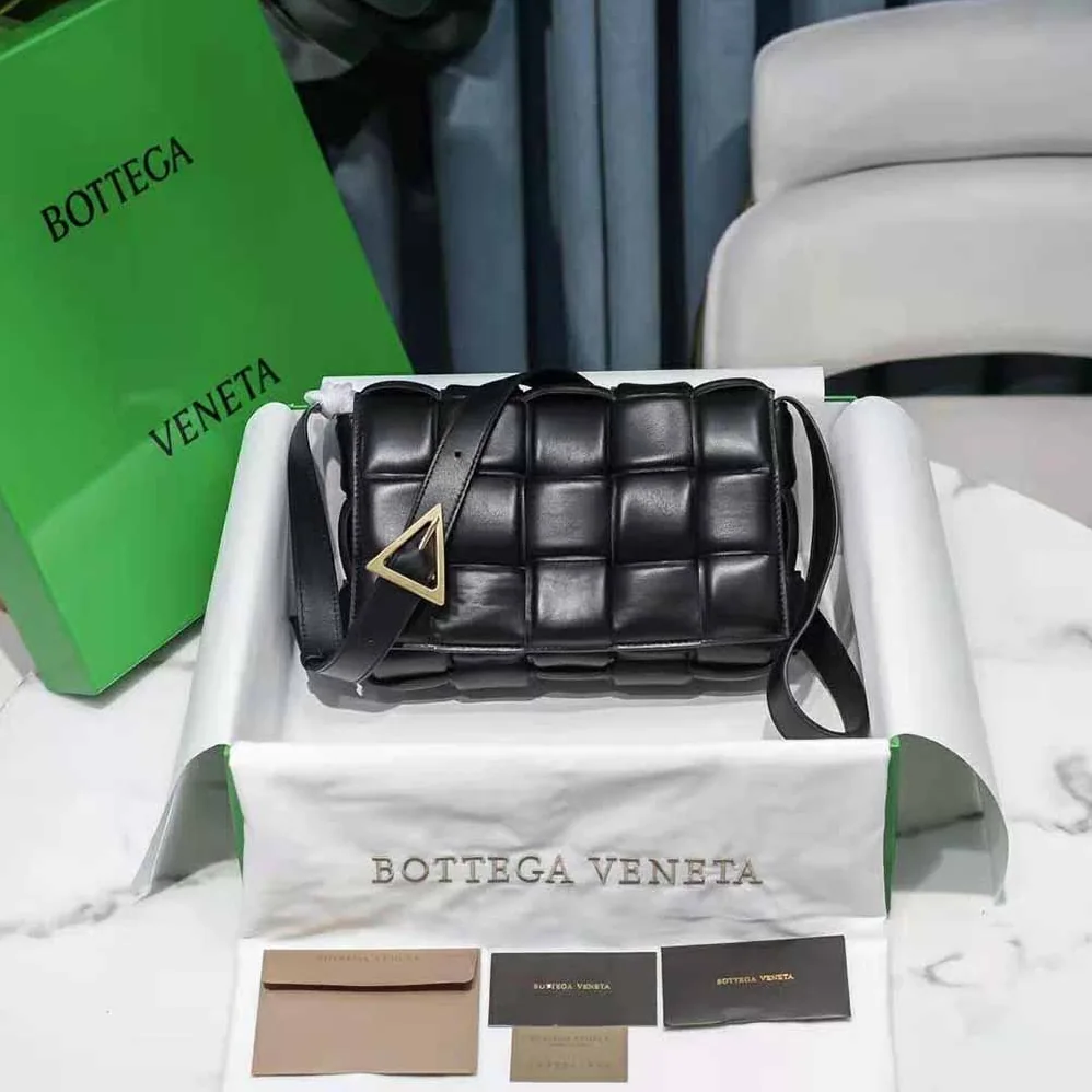 Bottega Veneta Padded Cassette Padded Intreccio Leather Cross-Body Bag for Women in Black