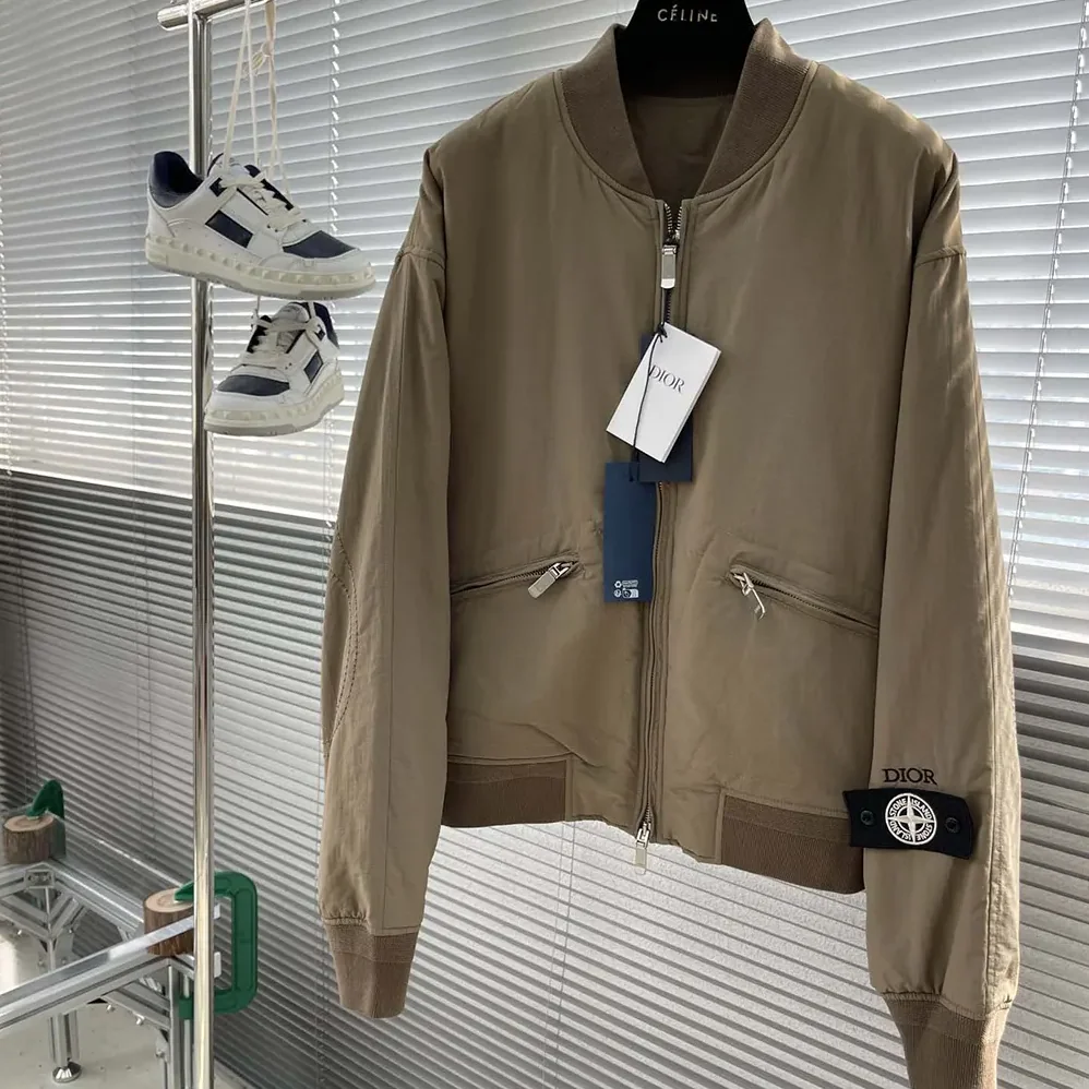 Dior DIOR AND STONE ISLAND Bomber Jacket Brown Habotai Silk Blend for Men Dior DIOR AND STONE ISLAND Bomber Jacket Brown Habotai Silk Blend for Men
