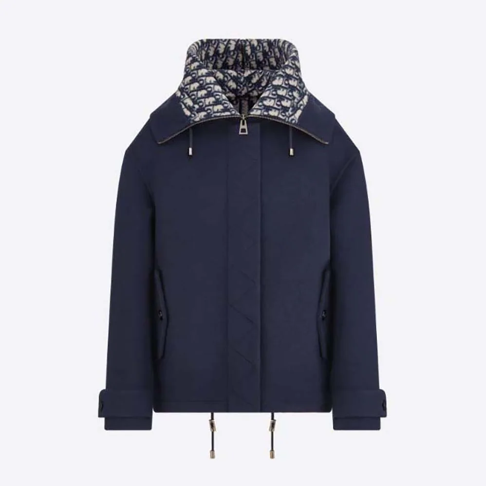 Dior Zipped-Hood Peacoat Navy Blue Double-Sided Wool and Silk with Dior Oblique Interior for Women Dior Zipped-Hood Peacoat Navy Blue Double-Sided Wool and Silk with Dior Oblique Interior for Women