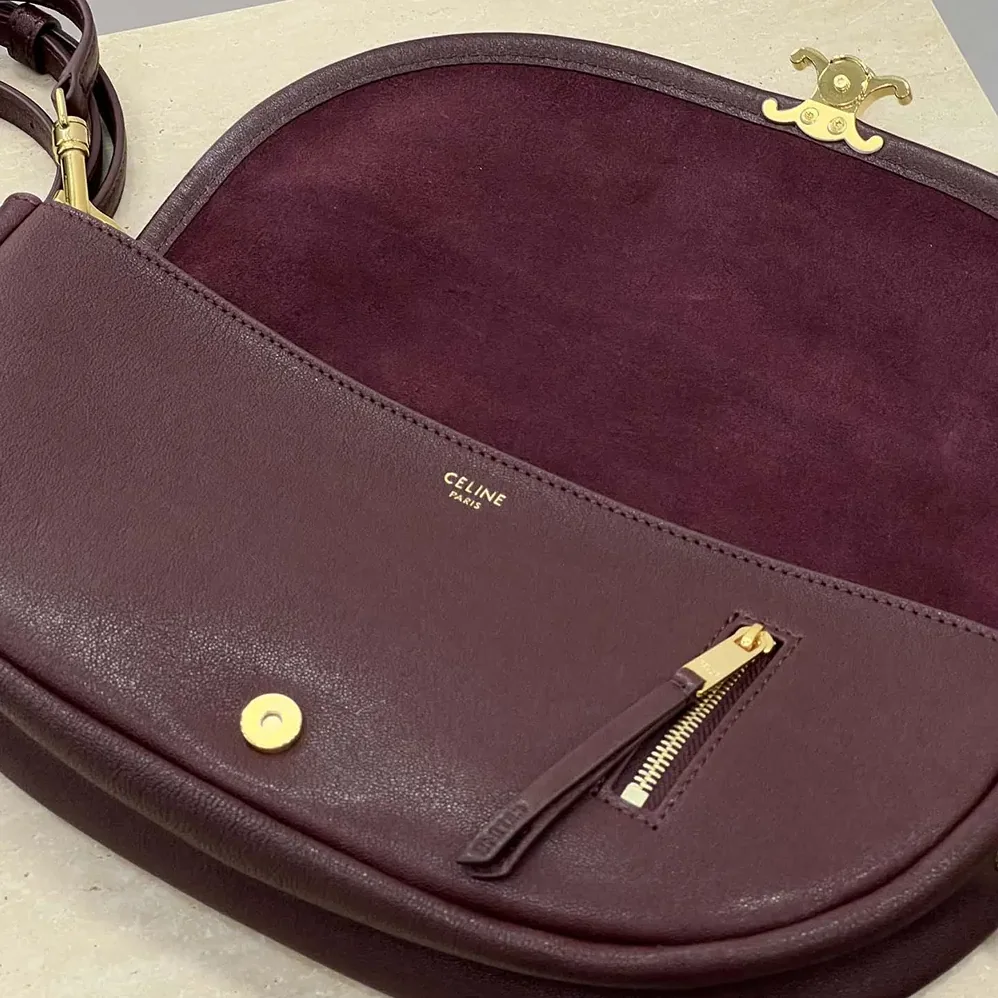 Celine Little Halfmoon Soft Triomphe in Supple Shiny Lambskin for Women in Maroon Celine Little Halfmoon Soft Triomphe in Supple Shiny Lambskin for Women in Maroon
