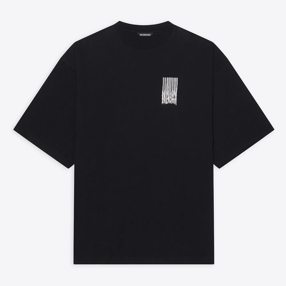 Balenciaga Barcode Wide Fit T-Shirt in Black and White Vintage Jersey for Women Balenciaga Barcode Wide Fit T-Shirt in Black and White Vintage Jersey for Women