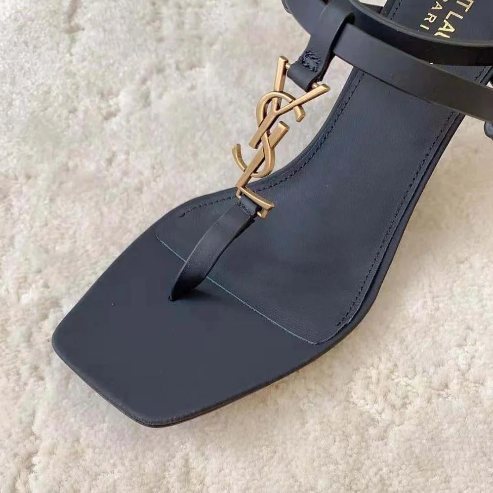 Saint Laurent YSL Cassandra Sandals in Smooth Leather for Women in Black