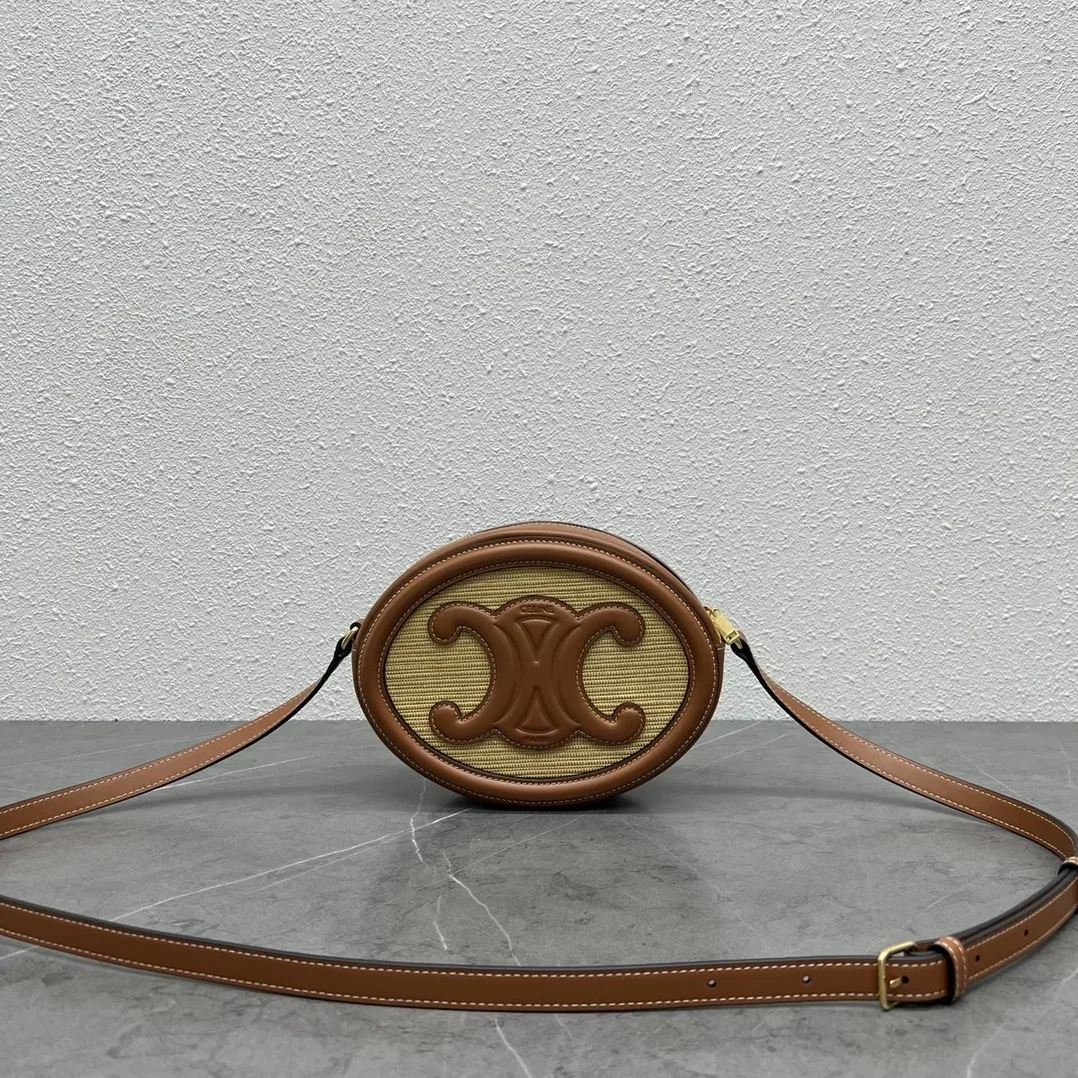 Celine Oval Bag Cuir Triomphe In Textile Natural / Tan / .02NT Celine Oval Bag Cuir Triomphe In Textile Natural / Tan / .02NT