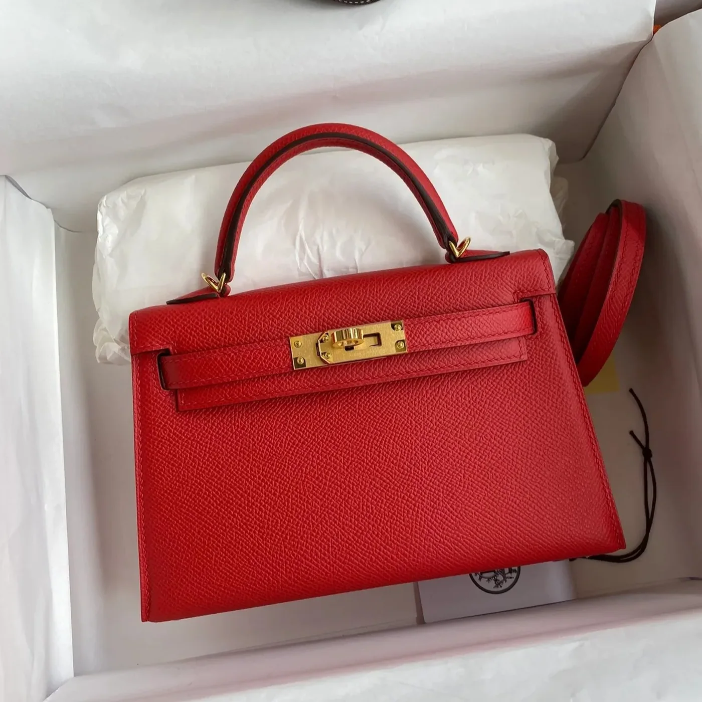 Hermes Kelly Mini Top Handle Bag in Rouge Epsom Gold Hardware