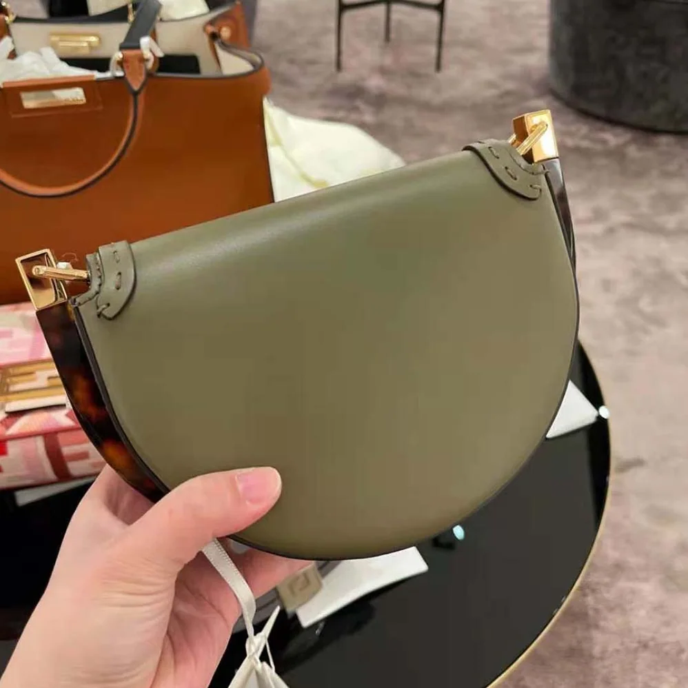 Fendi Moonlight Hand-Stitched Leather Satchel Bag for Women in Green