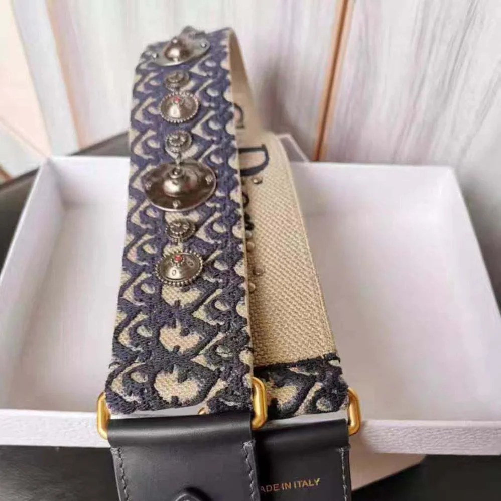 Dior Shoulder Strap with Ring Blue Dior Oblique Embroidery for Women