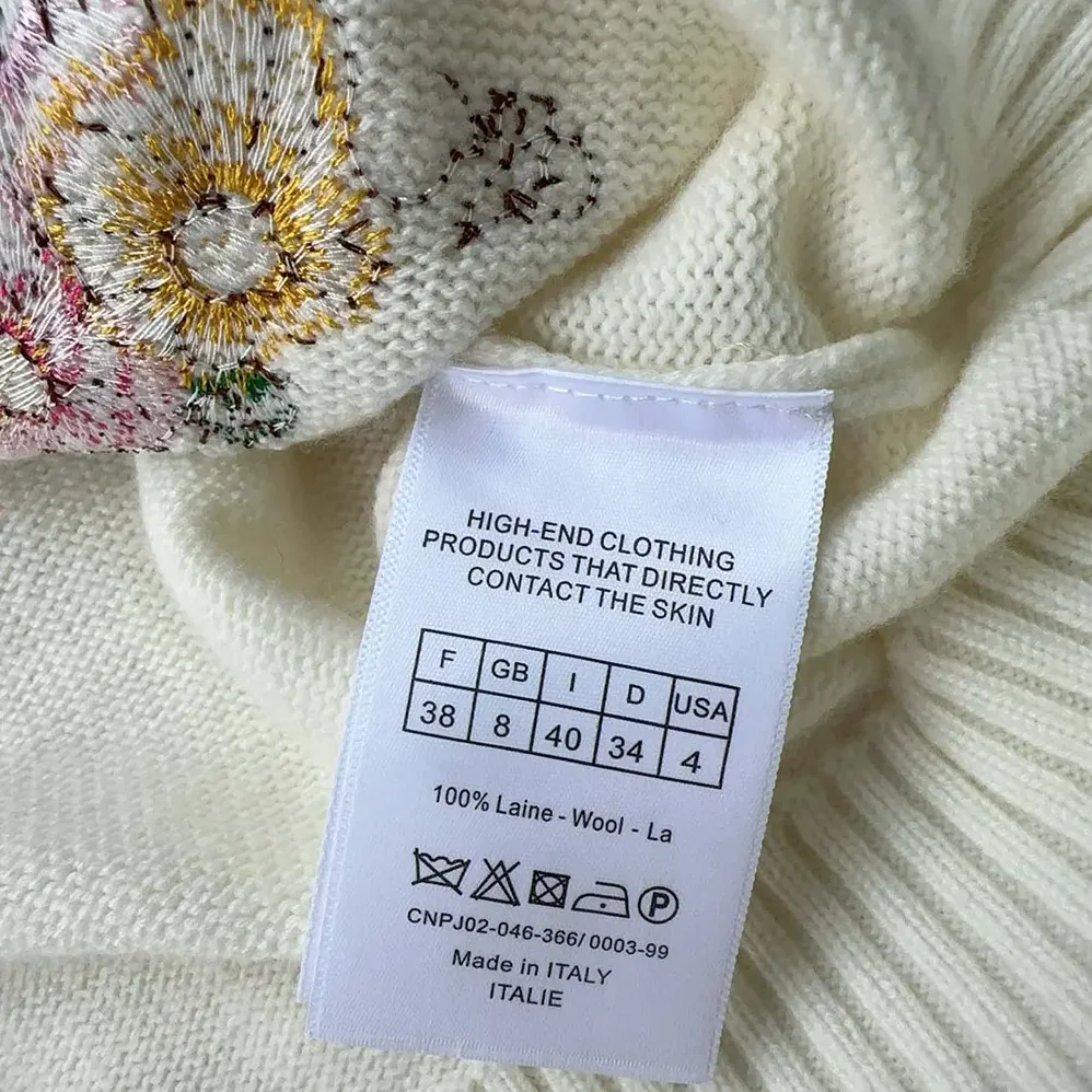 Dior Embroidered Sweater White Cashmere Knit with Multicolor Dior 4 Saisons Été Motif for Women