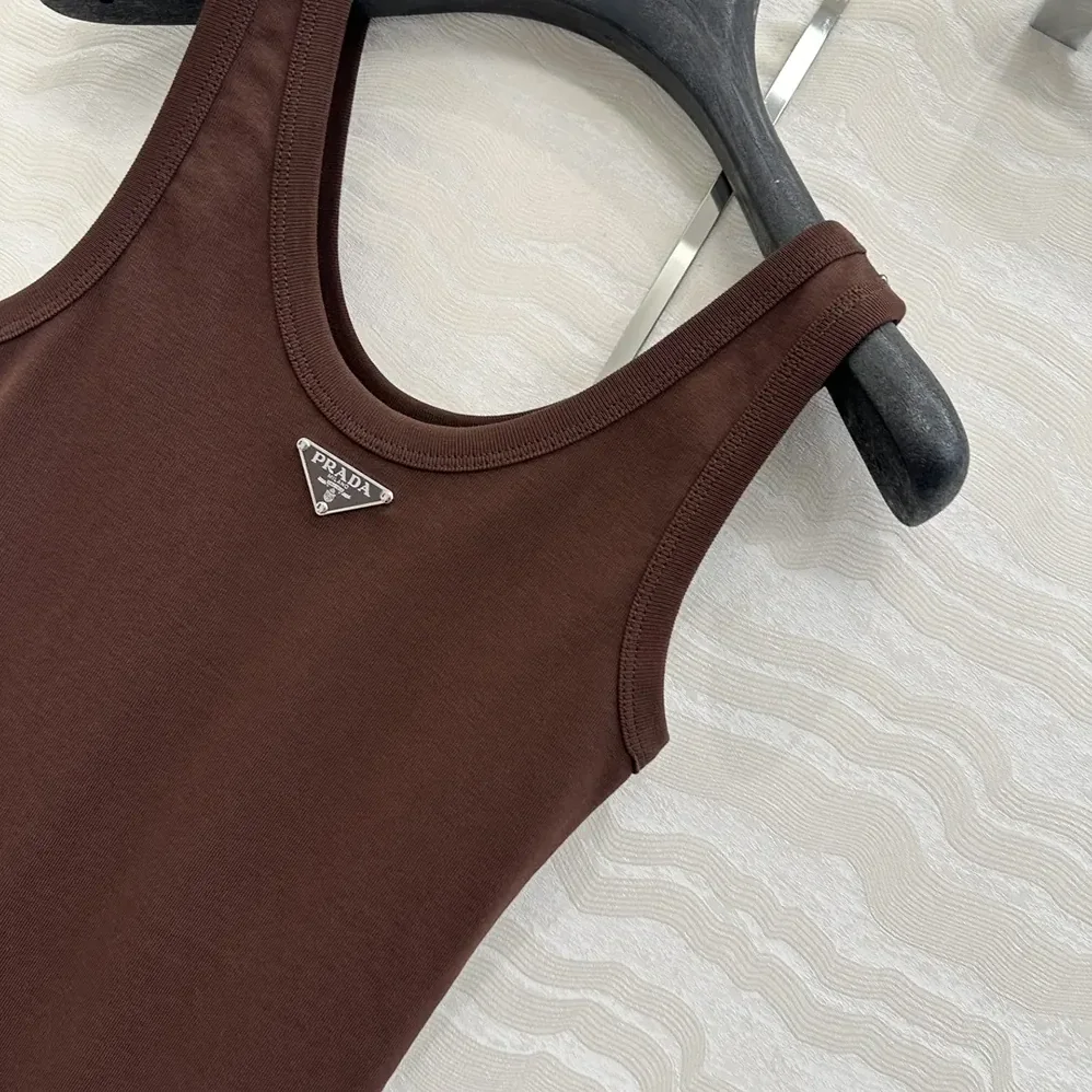 Prada Ribbed Knit Top for Men in Cocoa Brown