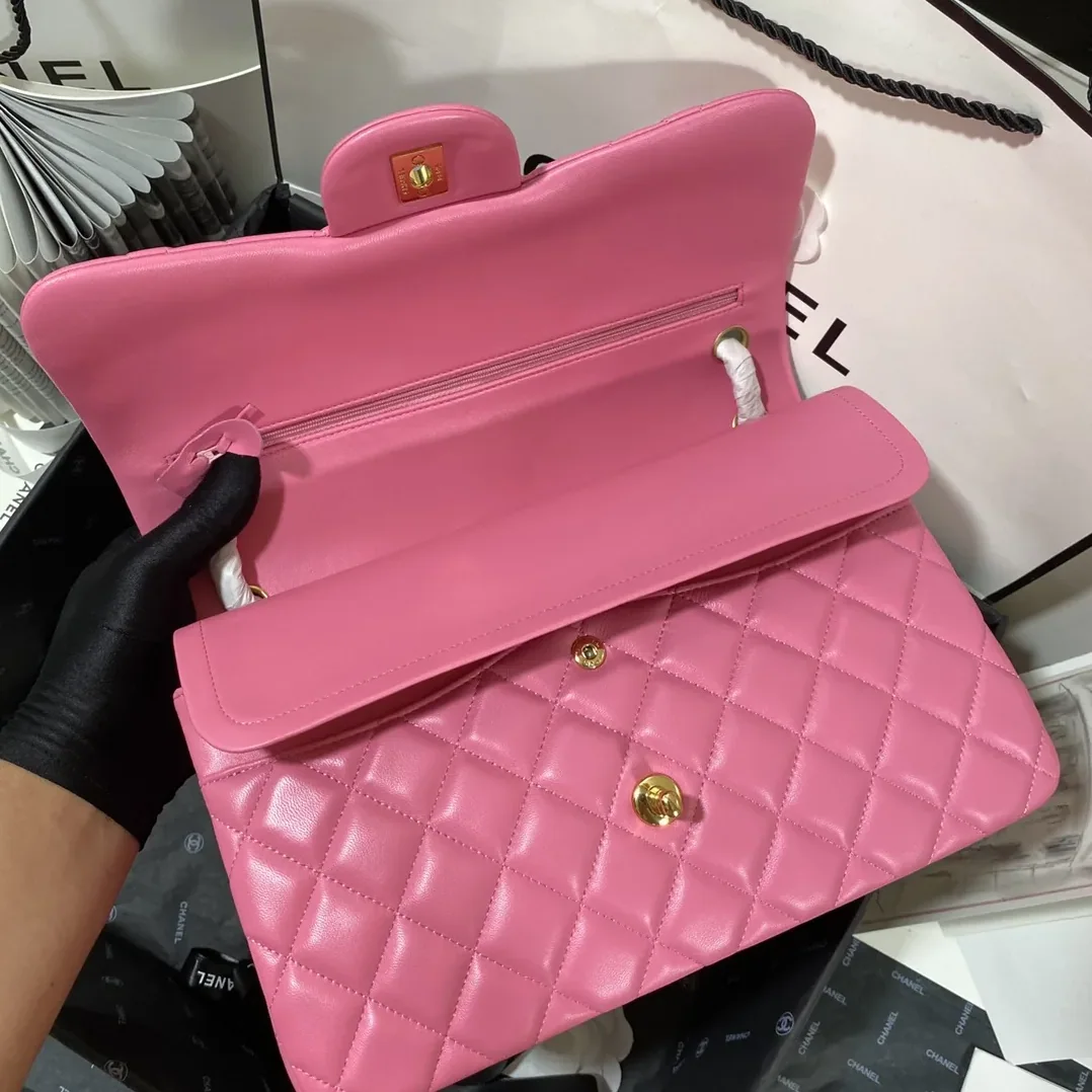 Chanel Classic Flap Bag Large Crossbody in Pink Gold Hardware
