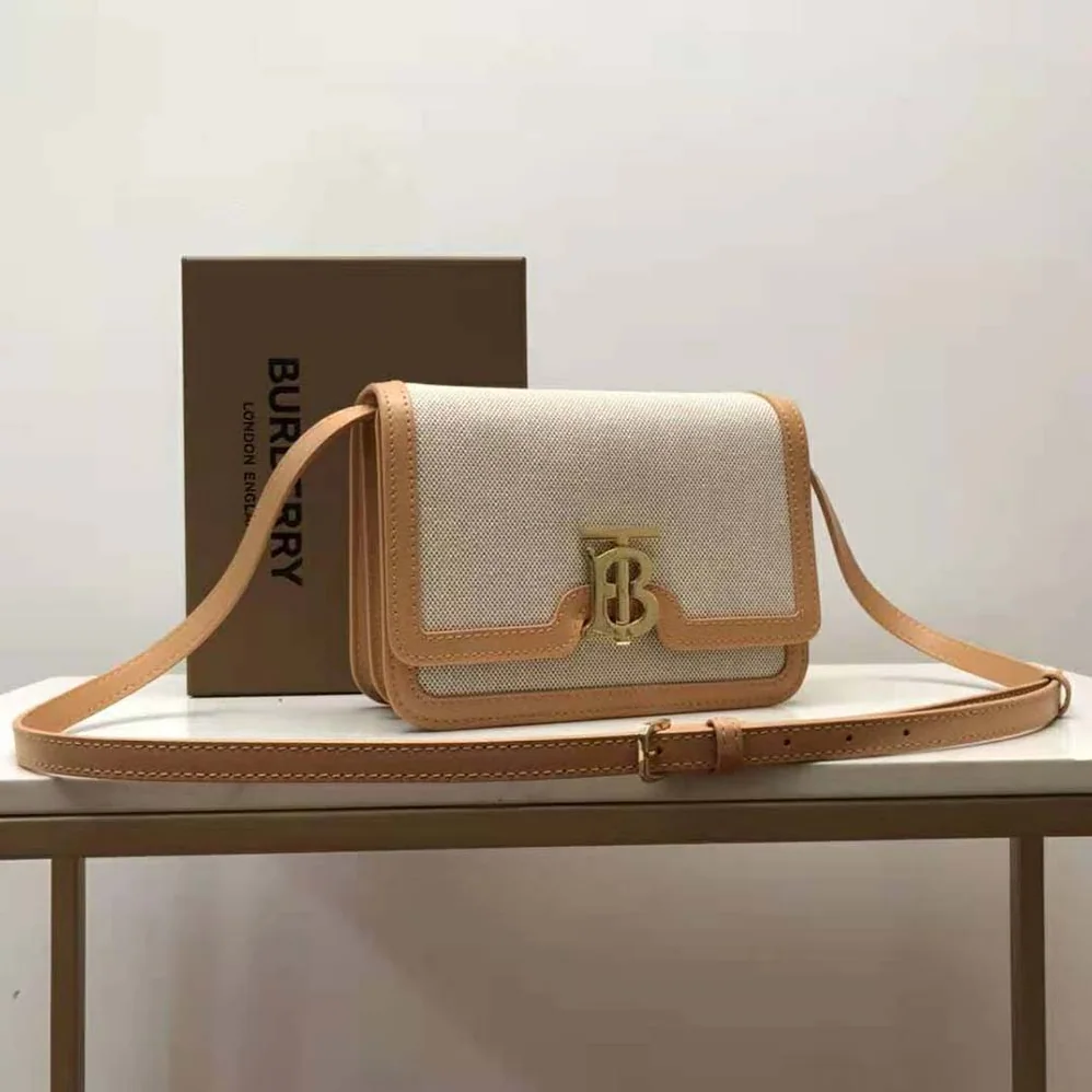 Burberry Small Two-tone Canvas and Leather TB Bag for Women in Yellow Burberry Small Two-tone Canvas and Leather TB Bag for Women in Yellow