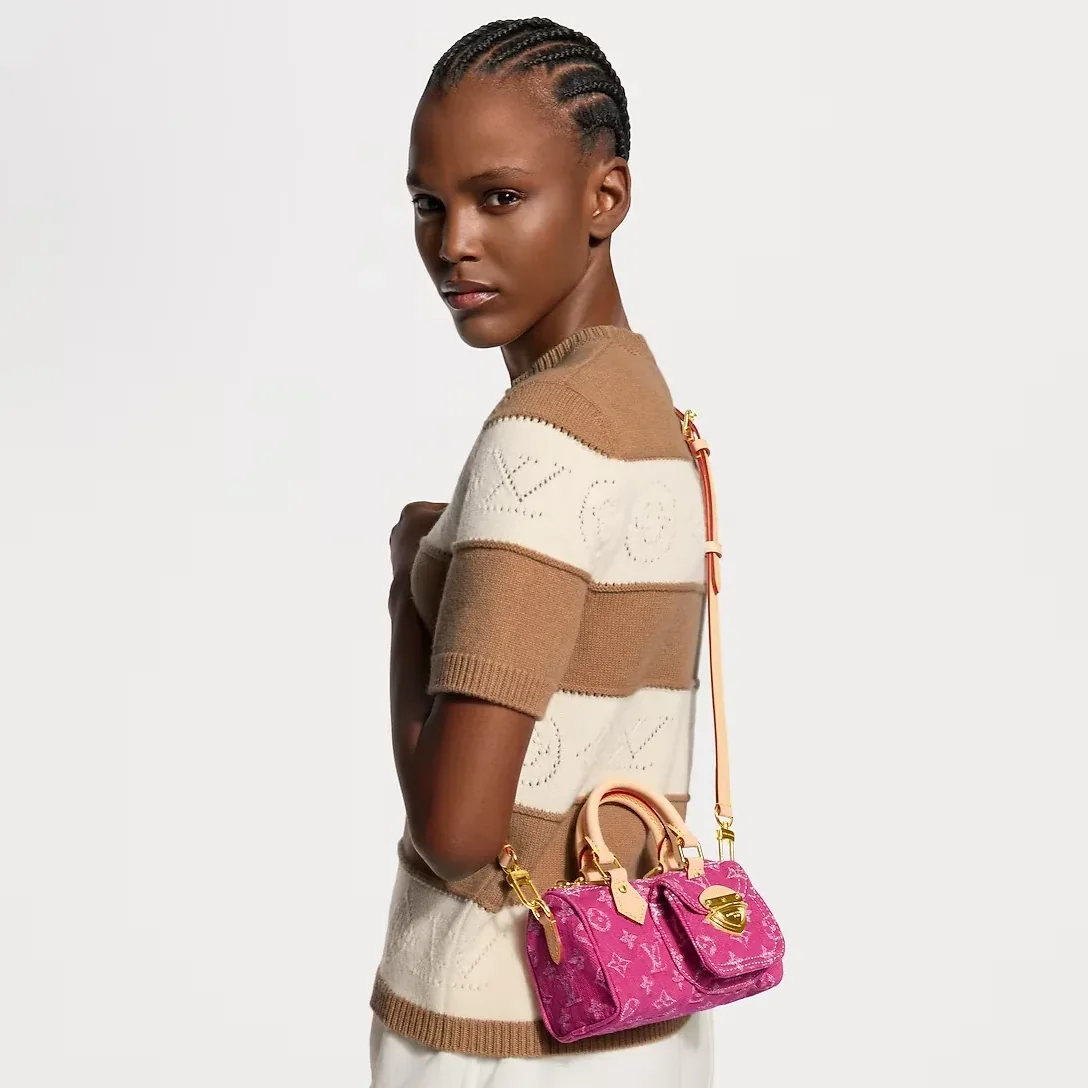 Louis Vuitton Nano Speedy Top Handle Bag in Fuchsia Denim Gold Hardware