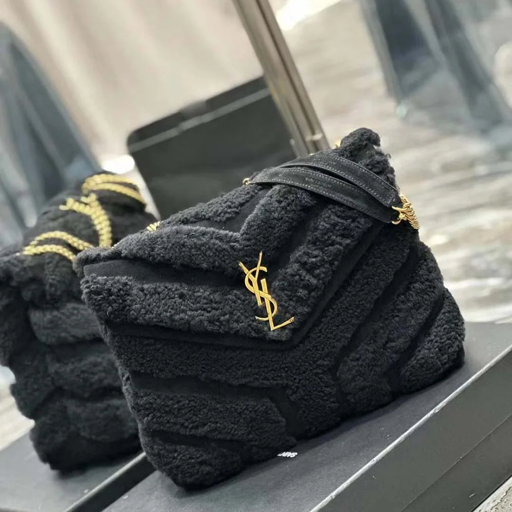 Saint Laurent YSL Loulou Medium Chain Bag in Quilted “Y” Shearling and Suede Patchwork for Women