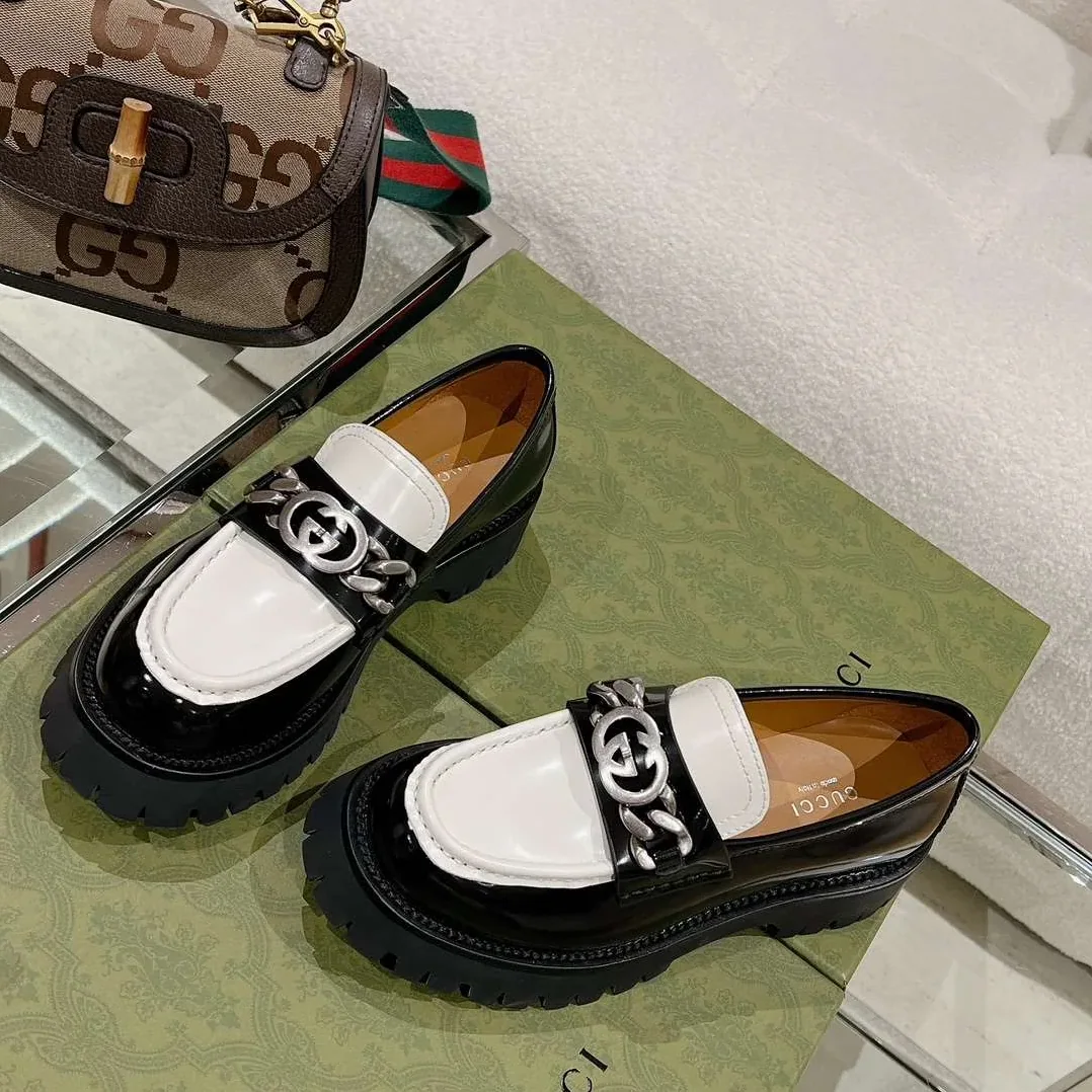 Chanel Moccasins Black in White
