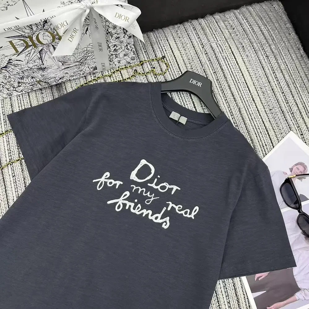 Dior DIOR AND HYLTON NEL T-Shirt Relaxed Fit Navy Blue Cotton Jersey for Women Dior DIOR AND HYLTON NEL T-Shirt Relaxed Fit Navy Blue Cotton Jersey for Women