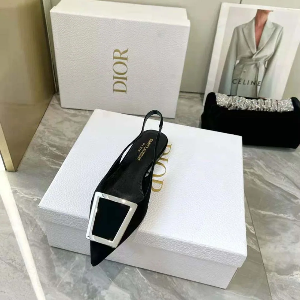 Saint Laurent YSL Maxine Slingback Flats in Crepe De Chine for Women