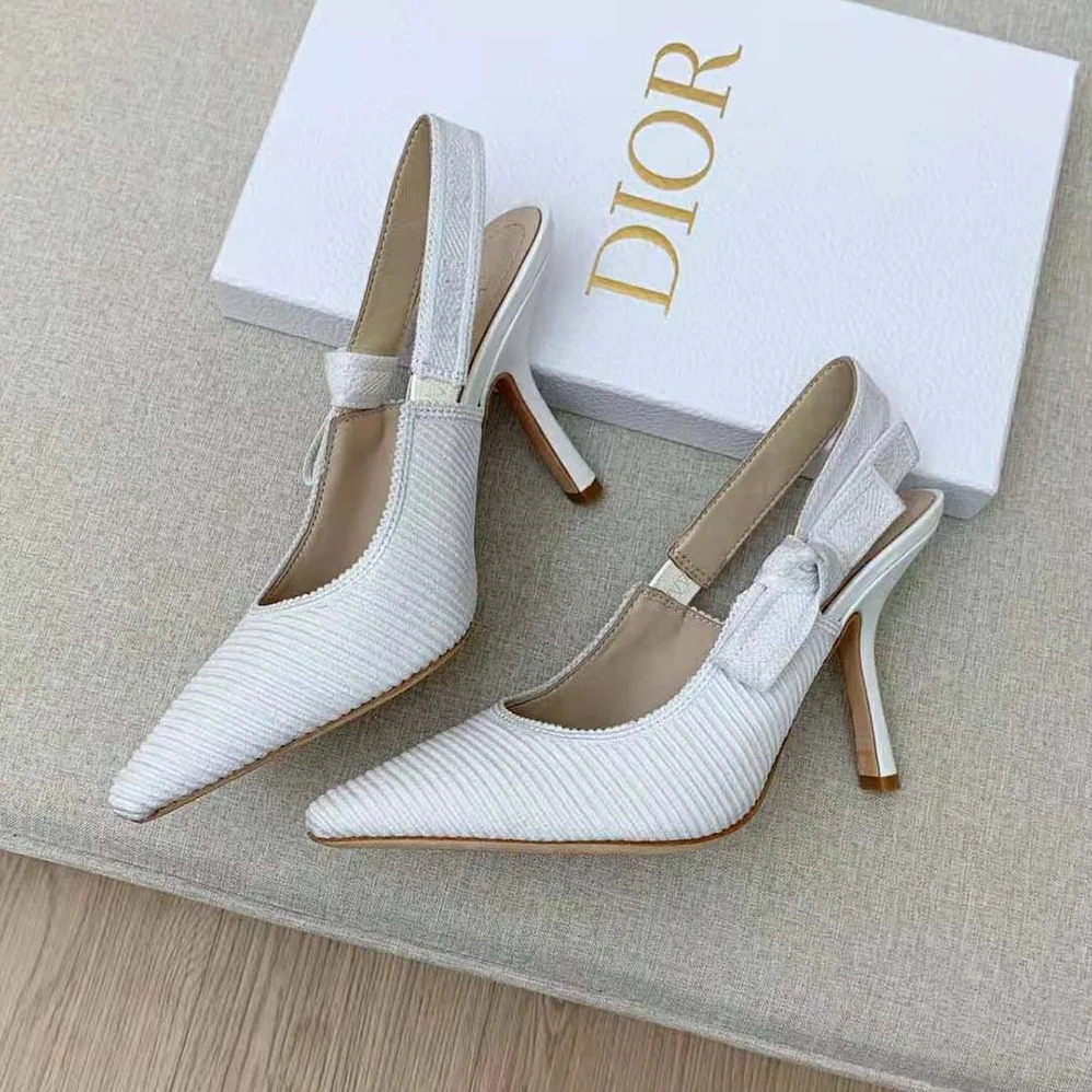 Dior J Adior Slingback Pump White Cotton Embroidery for Women Dior J Adior Slingback Pump White Cotton Embroidery for Women