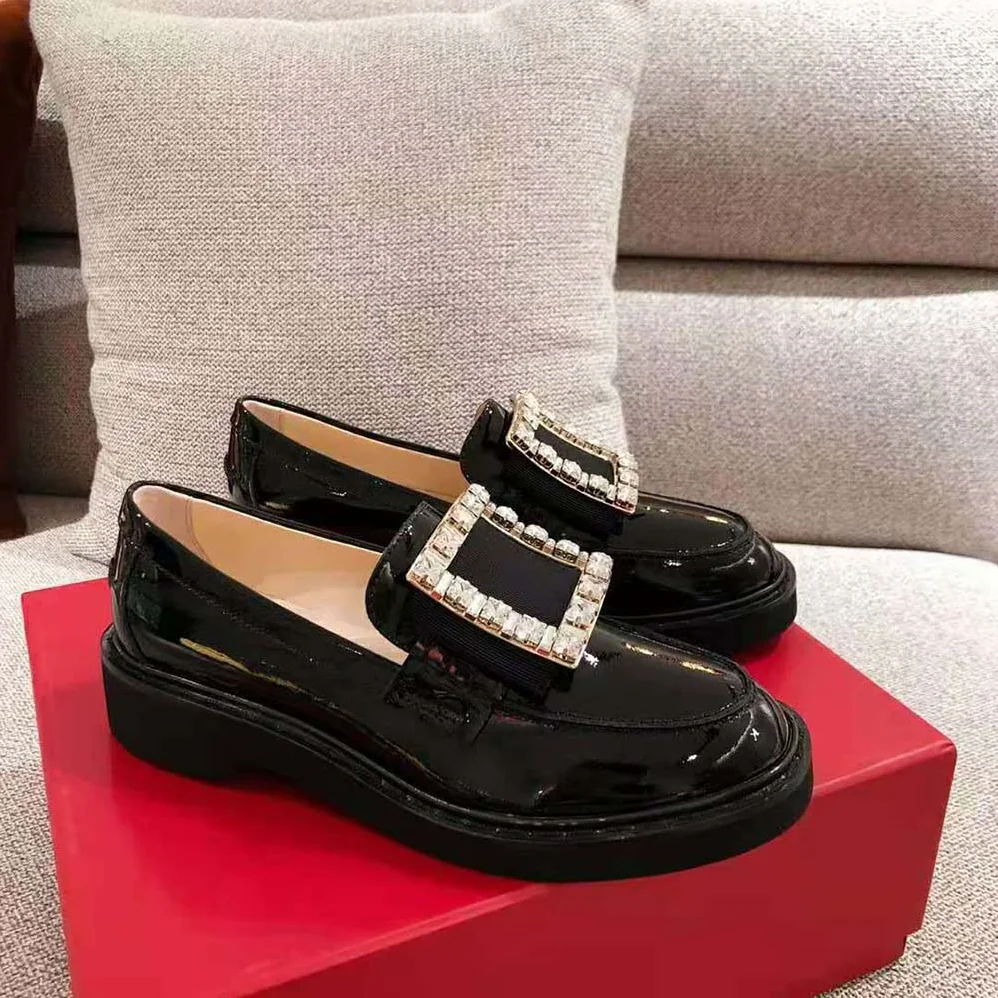 Roger Vivier Viv' Rangers Strass Buckle Loafers for Women in Black Roger Vivier Viv' Rangers Strass Buckle Loafers for Women in Black