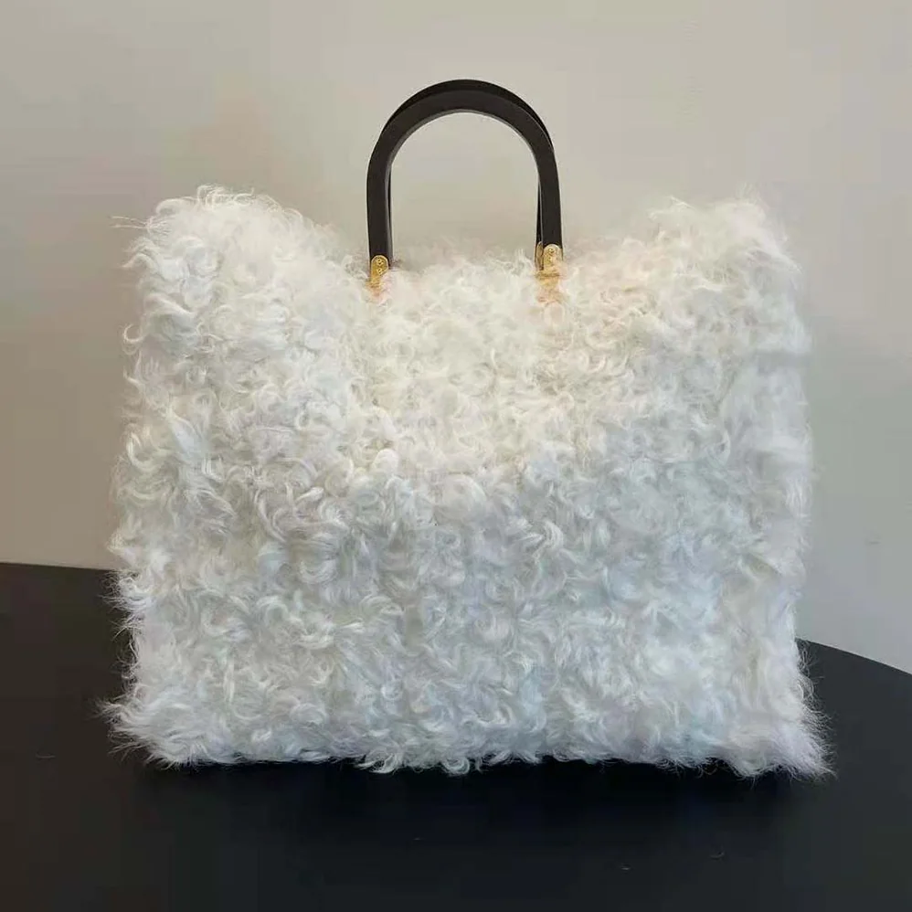 Fendi Sunshine Large White Mohair Shopper for Women Fendi Sunshine Large White Mohair Shopper for Women