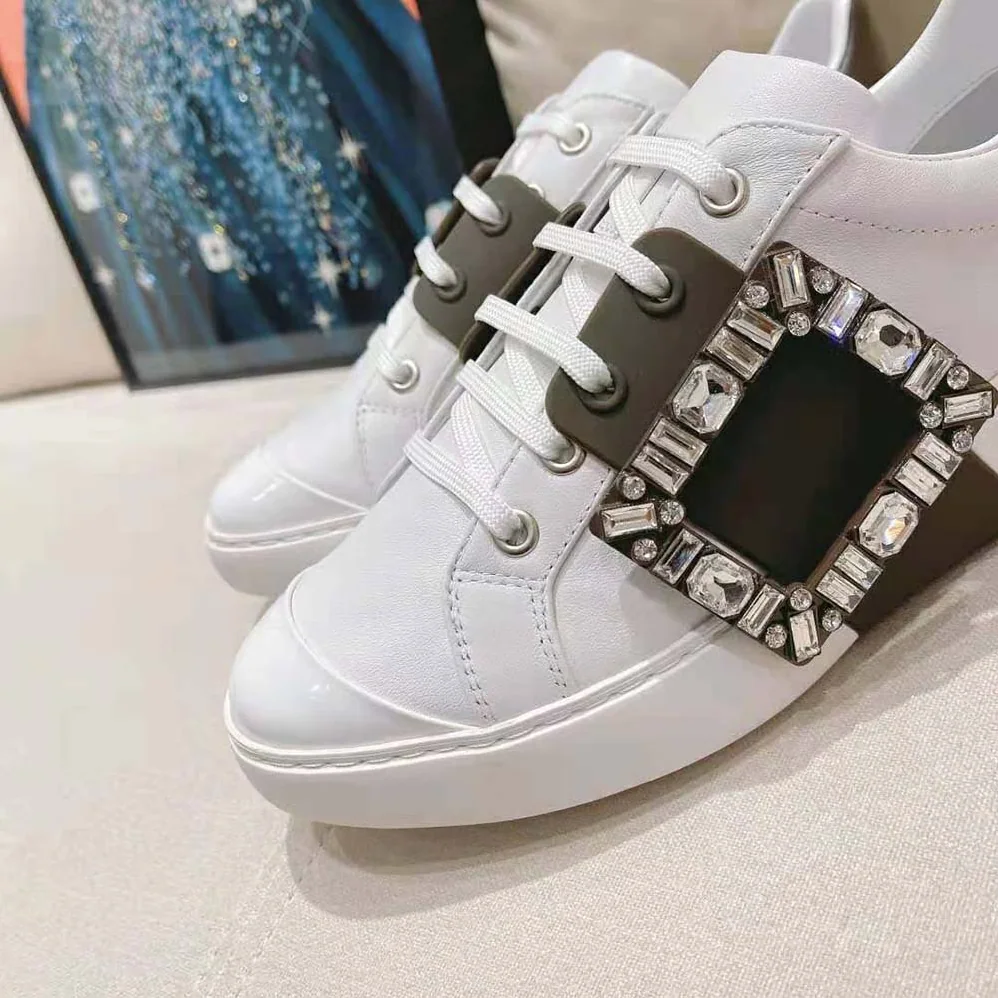 Roger Vivier Viv Skate Strass Buckle Sneakers in Soft Leather for Women