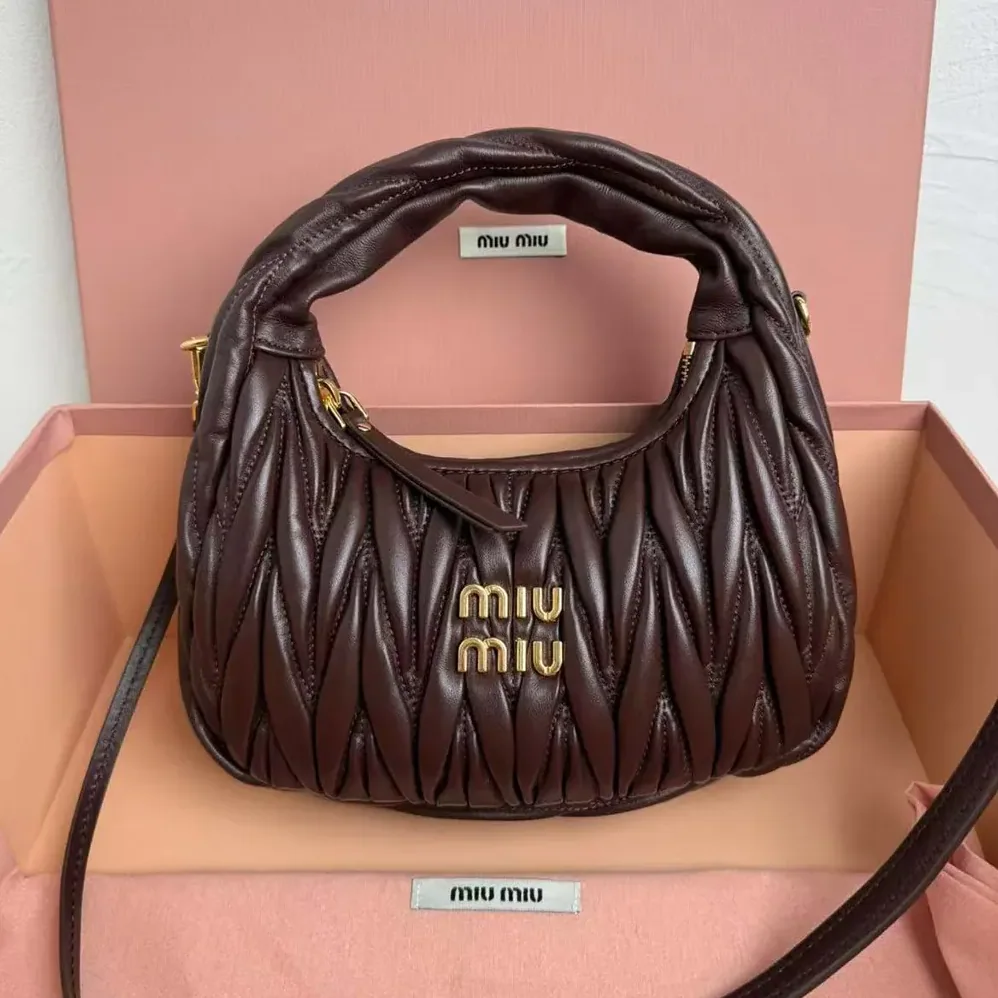 Miu Miu Wander Matelassé Nappa Leather Hobo Bag for Women in Chocolate