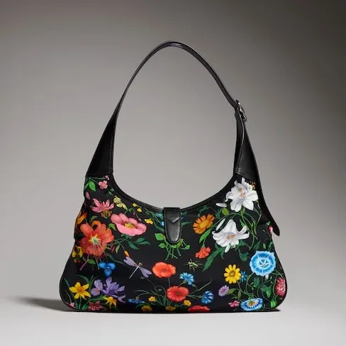Gucci Jackie 1961 Medium Shoulder Bag in Black/ Multicolor Gold Hardware