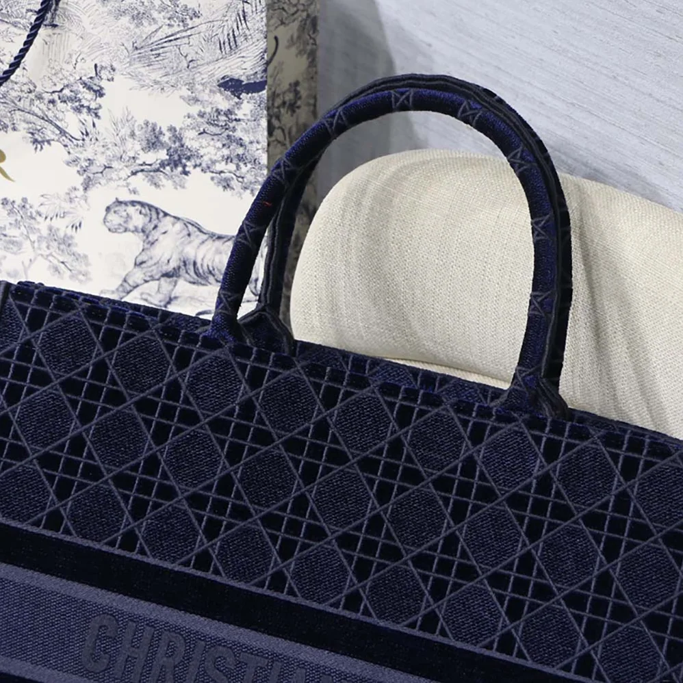 Dior Book Tote Blue Cannage Embroidered Velvet Dior Book Tote Blue Cannage Embroidered Velvet