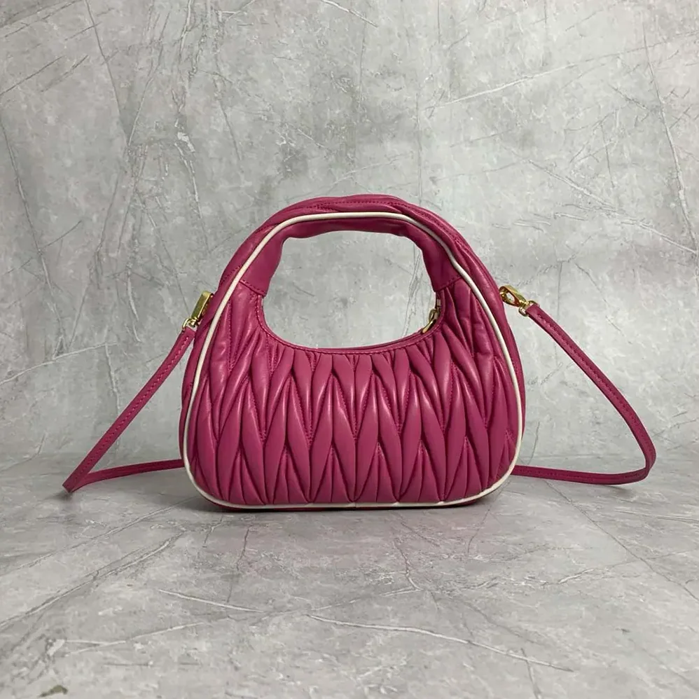 Miu Miu Wander Matelassé Nappa Leather Bag for Women in Pink/White Miu Miu Wander Matelassé Nappa Leather Bag for Women in Pink/White