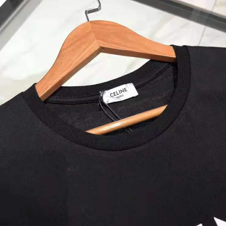 Celine Crew Neck Classic T-Shirt Celine Printed Jersey for Women in Black Celine Crew Neck Classic T-Shirt Celine Printed Jersey for Women in Black