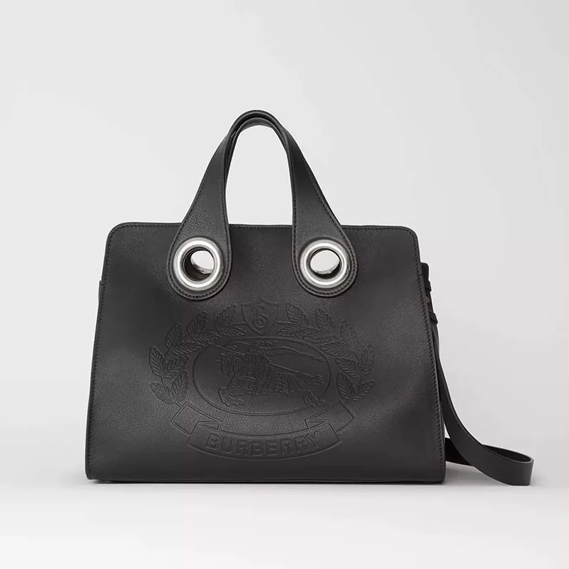 Burberry The Leather Crest Grommet Detail Tote for Women in Black
