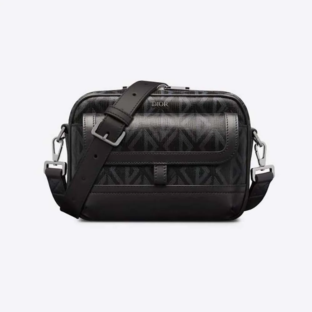 Dior Hit the Road Messenger Pouch Black CD Diamond Canvas and Smooth Calfskin for Men