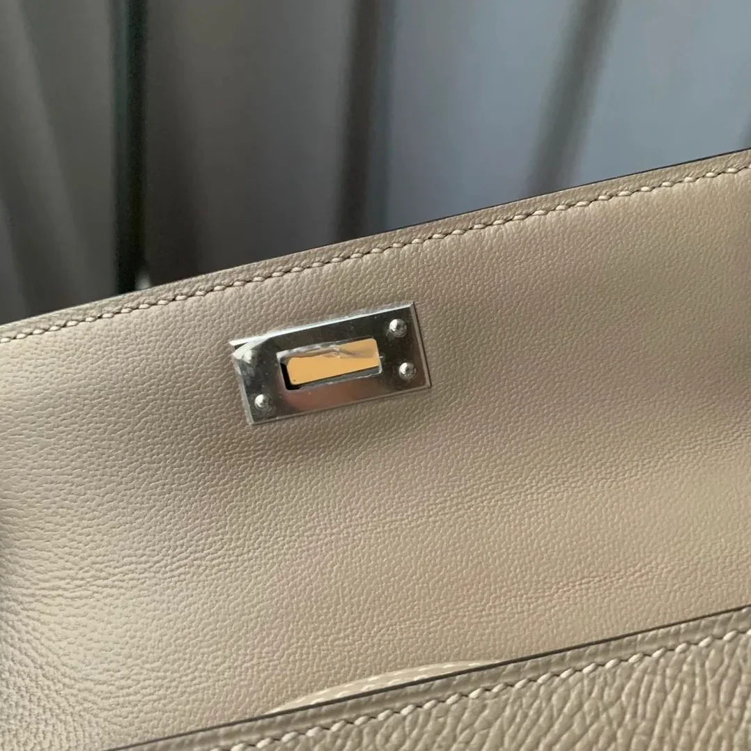 Hermes Kelly Mini Top Handle Bag / Light Grey Epsom Palladium Hardware
