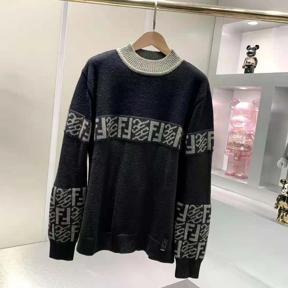 Fendi Black wool Sweater with High Collar and Long Sleeves for Men