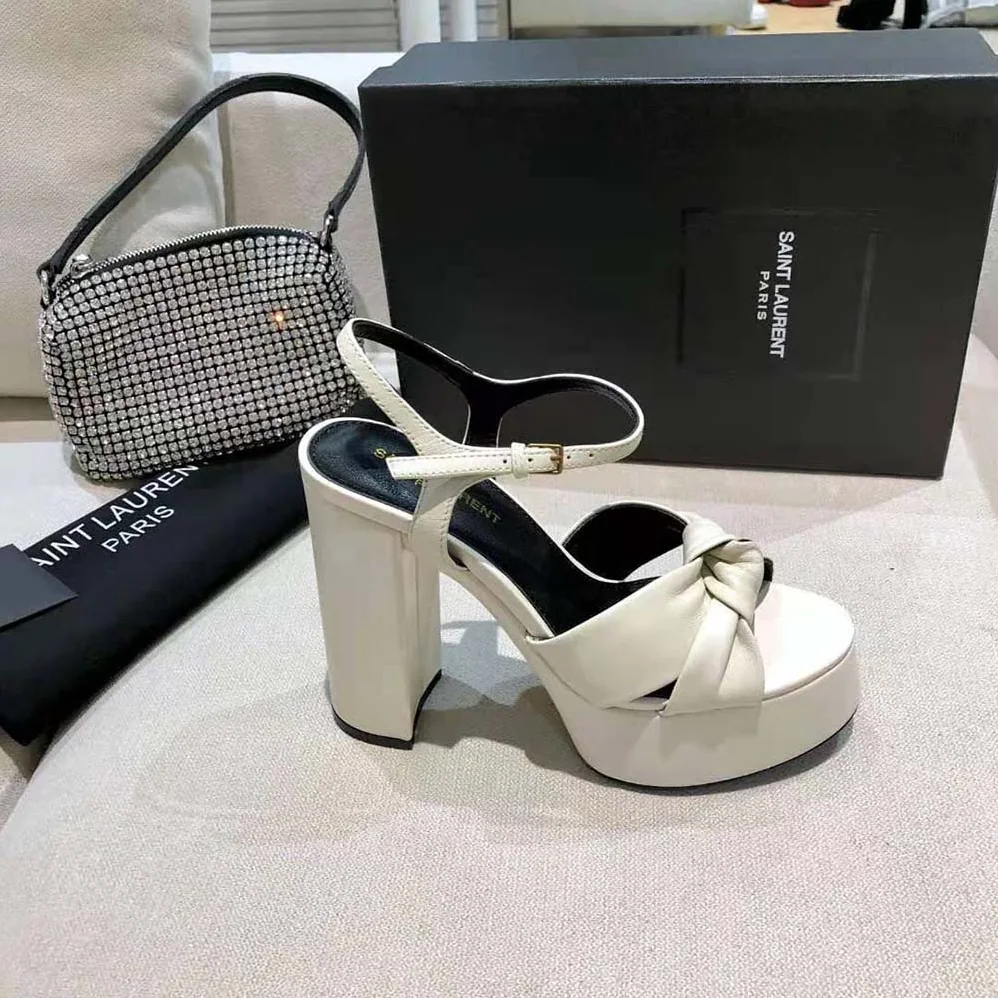 Saint Laurent YSL Bianca Sandals in Smooth Leather for Women in White