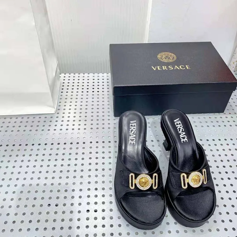 Versace Medusa Biggie Crystal Mules for Women in Black Versace Medusa Biggie Crystal Mules for Women in Black