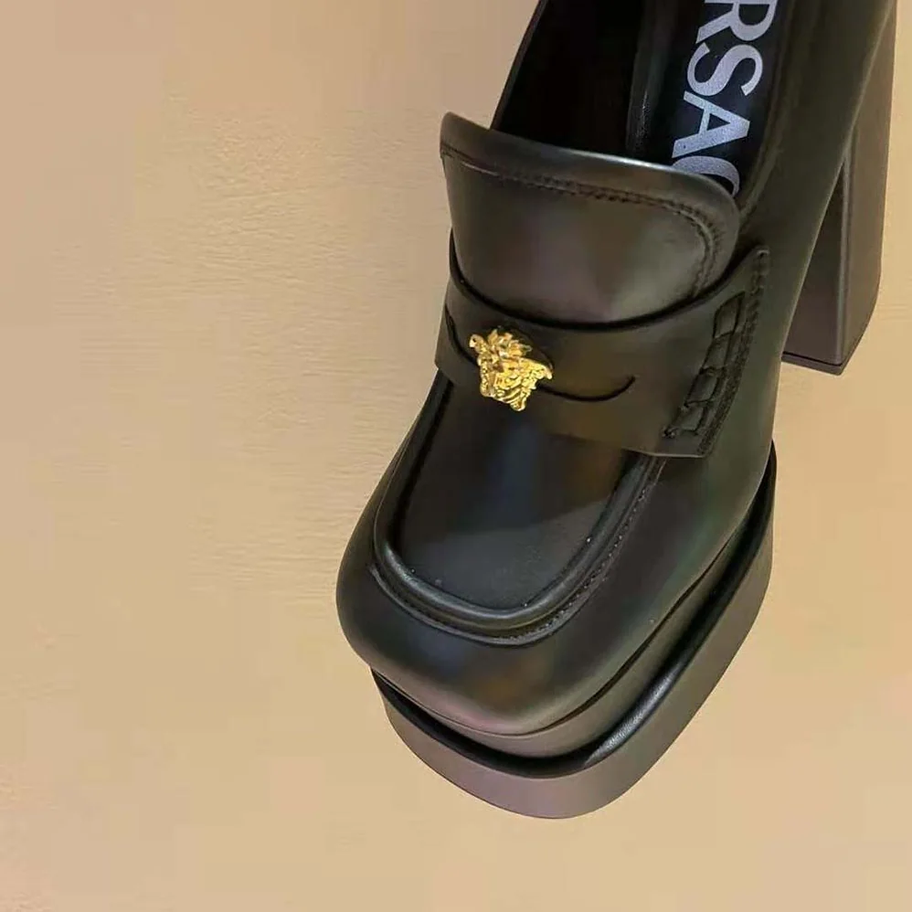 Versace Intrico Platform Loafers in 15cm Heel Height for Women in Black Versace Intrico Platform Loafers in 15cm Heel Height for Women in Black