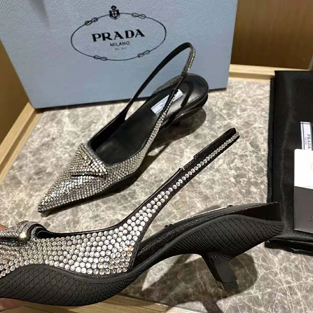 Prada Satin Sling for Women in Back Pumps with Crystals