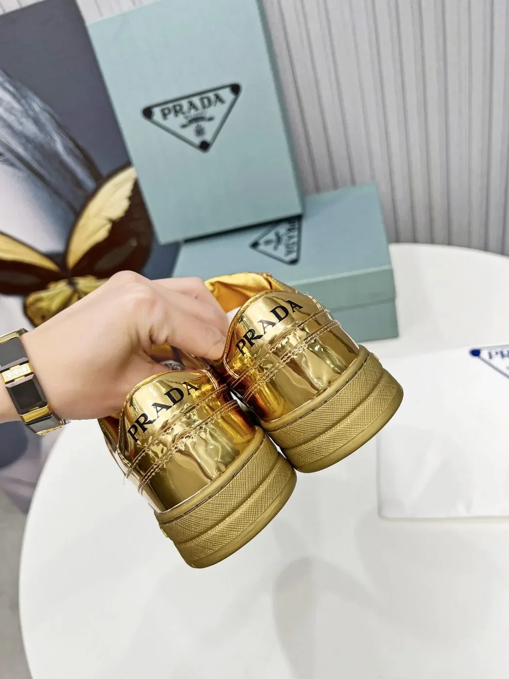 Prada Downtown Metallic Sneakers Gold Tone / 1E792M_3AU1_F0522_F_030