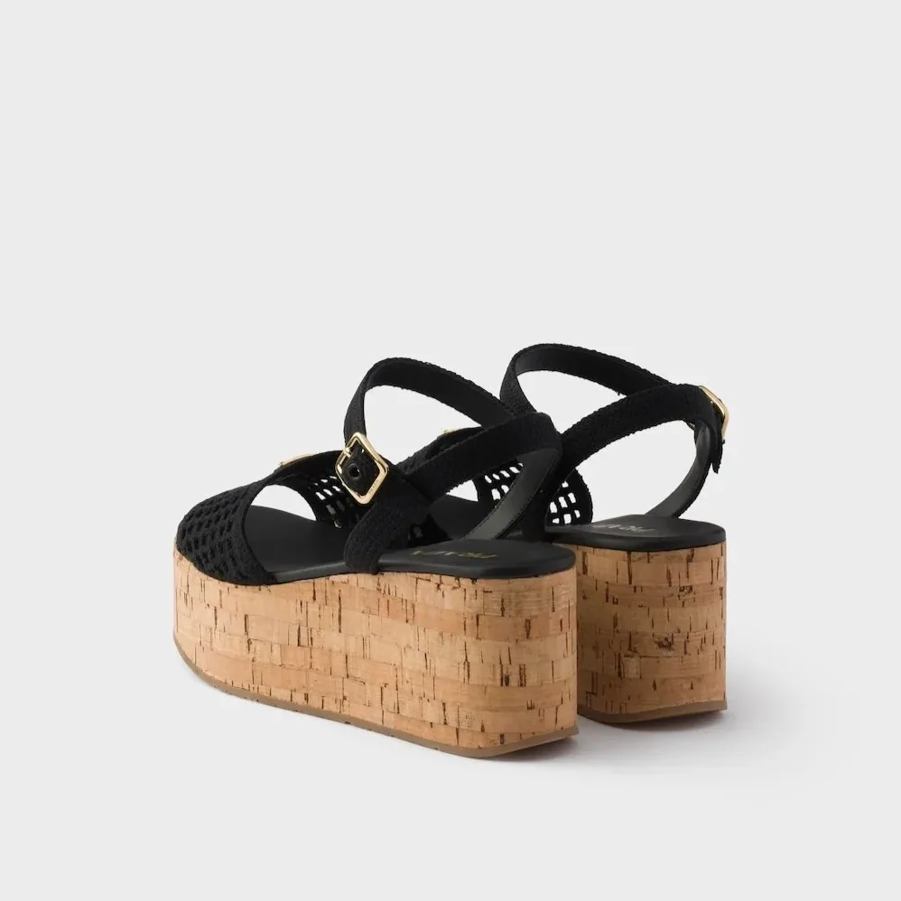 Prada Crochet Wedge Platform Sandals Black 1XZ791_2F46_F0002_F_075 Prada Crochet Wedge Platform Sandals Black 1XZ791_2F46_F0002_F_075