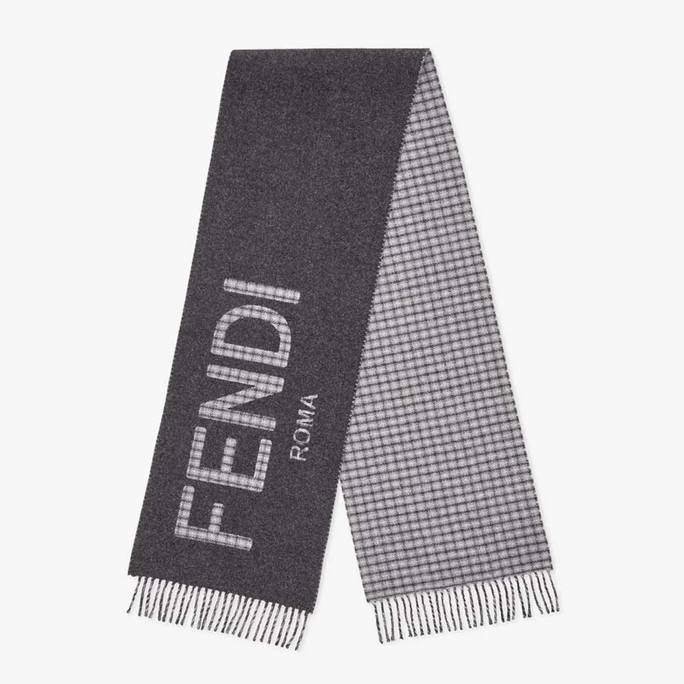 Fendi Scarf Gray Wool and Cashmere Scarf for Women Fendi Scarf Gray Wool and Cashmere Scarf for Women