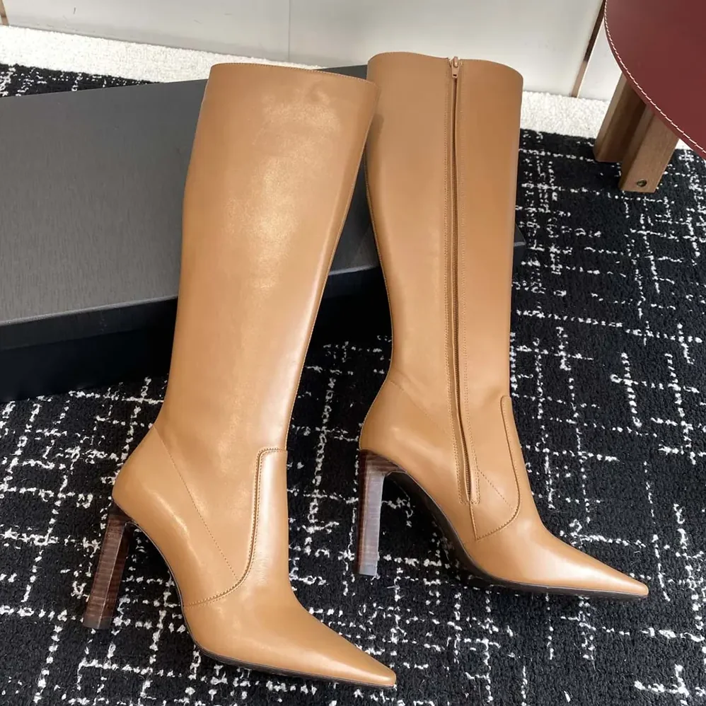 Saint Laurent YSL Francoise Boots In Smooth Leather for Women in Brown