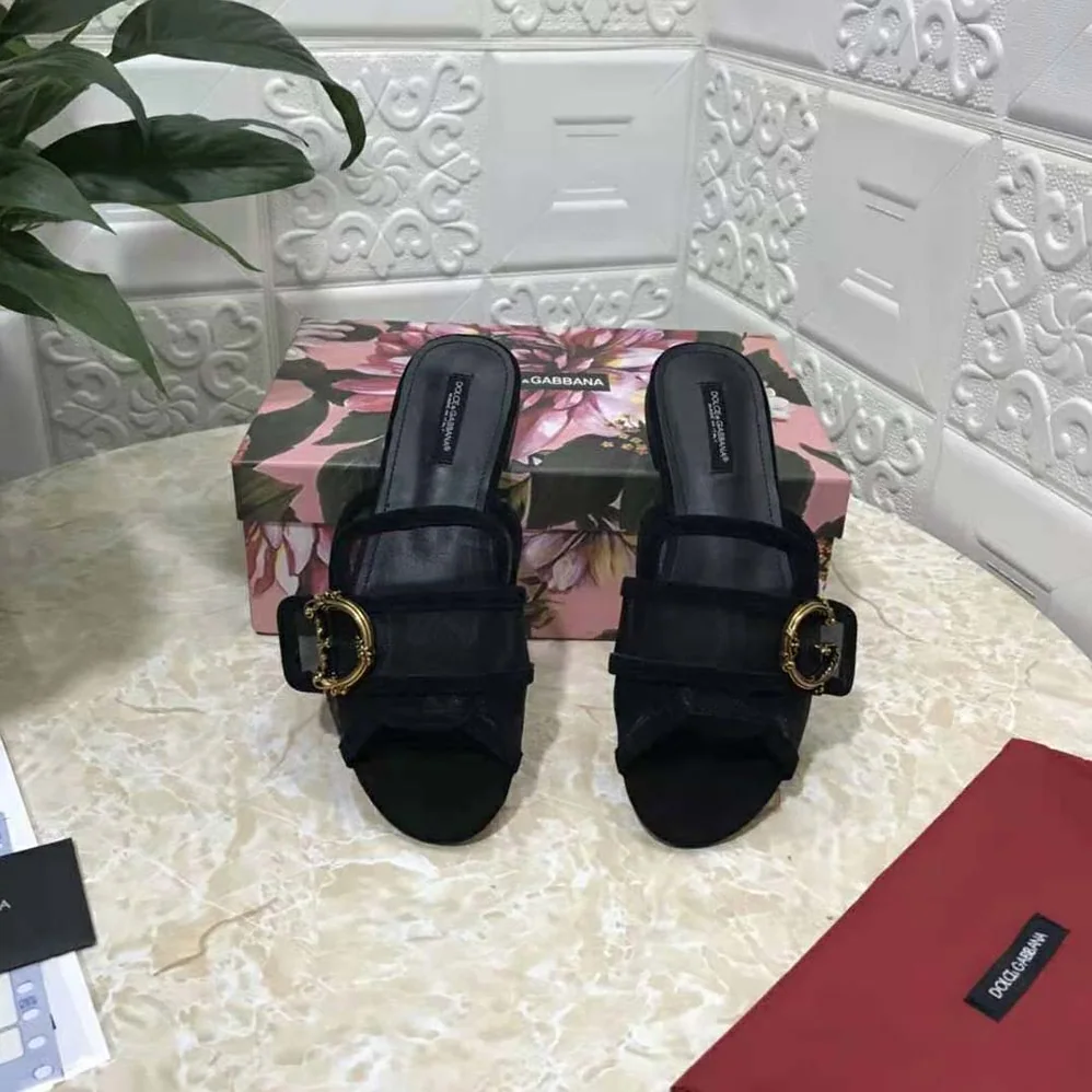 Dolce Gabbana D&G Mesh Mules with Baroque DG Logo for Women