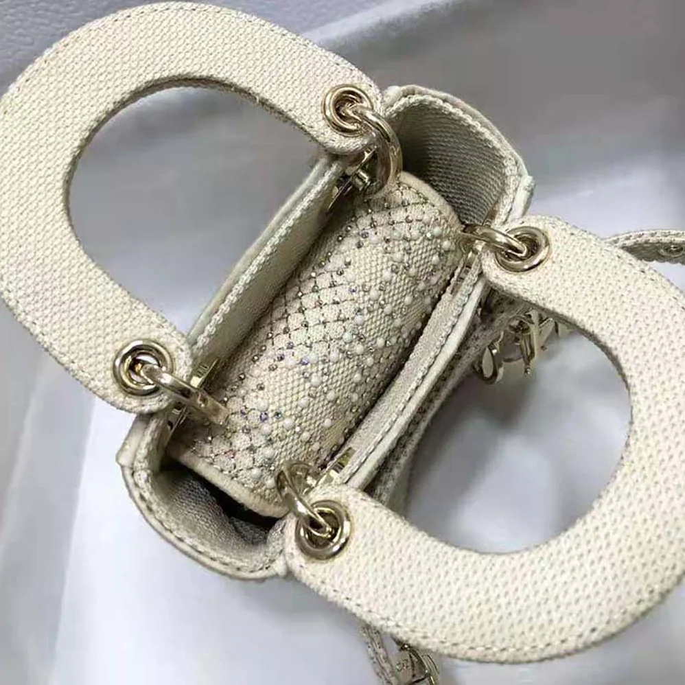 Dior Micro Lady Dior Bag Beige Canvas Embroidered with Metallic Thread Beads and Multicolor Crystals for Women Dior Micro Lady Dior Bag Beige Canvas Embroidered with Metallic Thread Beads and Multicolor Crystals for Women