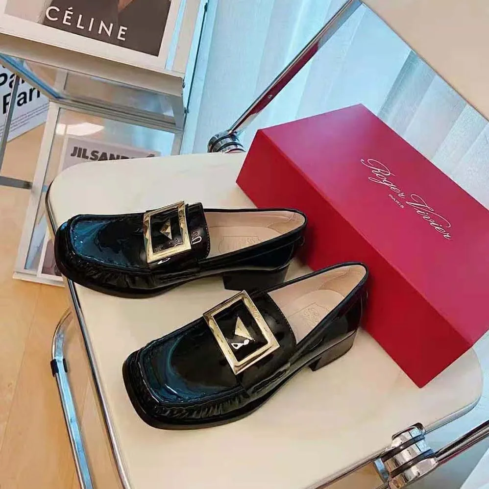 Roger Vivier Preppy Viv' Metal Buckle Loafers in Patent Leather for Women in Black Roger Vivier Preppy Viv' Metal Buckle Loafers in Patent Leather for Women in Black