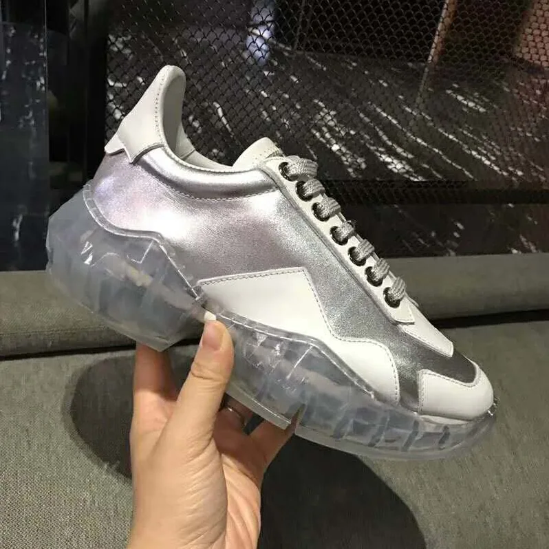 Jimmy Choo Shoes Diamond/F Silver Metallic Leather and White Calf Leather Low Top Trainers for Women Jimmy Choo Shoes Diamond/F Silver Metallic Leather and White Calf Leather Low Top Trainers for Women