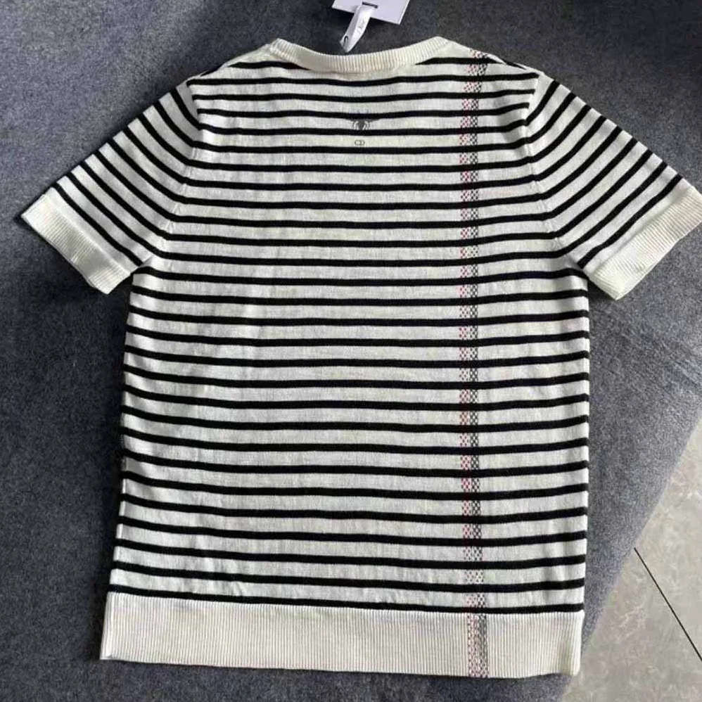 Dior Marinière Short-Sleeved Sweater White Linen Cashmere and Silk Knit for Women