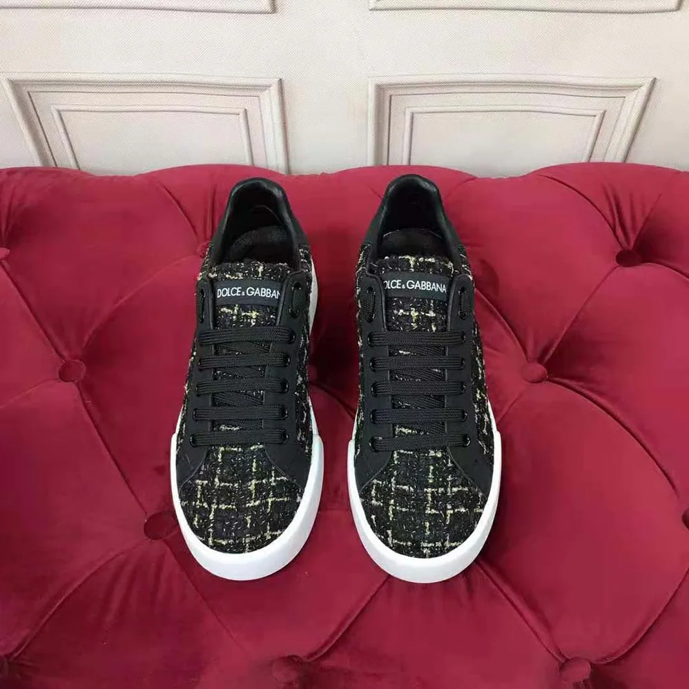 Dolce Gabbana D&G Portofino Sneakers in Tweed for Women in Black